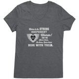 White/Grey Here is to Strong Independent Women Ladies Vneck Tee, 8 COLORS