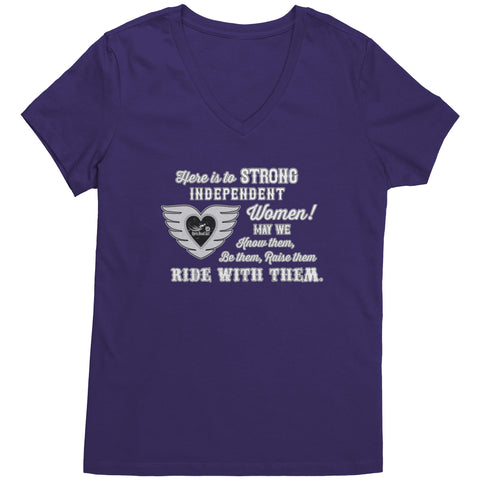 White/Grey Here is to Strong Independent Women Ladies Vneck Tee, 8 COLORS