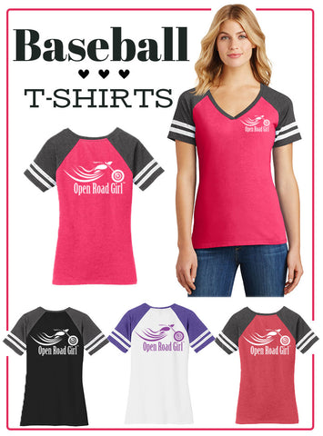 Open Road Girl Baseball V-neck Short Sleeve Shirt