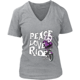 PURPLE PEACE LOVE RIDE WOMEN'S V-NECK SHIRT