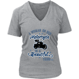 BLUE A Woman on her Motorcycle is a Beautiful Thing Vneck Tee
