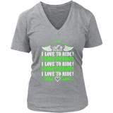 NEON GREEN I Love To Ride Women’s V-Neck Tee