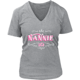 NANNY PINK/WHITE WOMEN’S V-NECK T-SHIRT-SHORT SLEEVE
