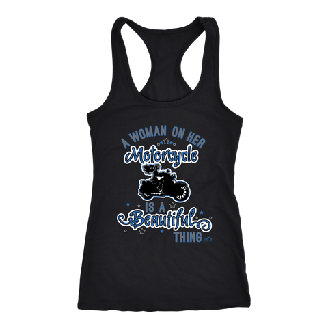 BLUE A Woman on her Motorcycle is a Beautiful Thing Razorback Tank Top