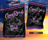 Open Road Girl on Motorcycle Garden or House FLAG ONLY, 7 COLORS