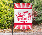 Open Road Girl with Stripes Garden or House FLAG ONLY, 7 COLORS