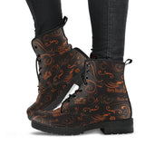 BLACK/BURNT SCATTER DESIGN ORANGE OPEN ROAD GIRL PU LEATHER BOOTS, 2 COLORS