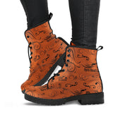 BLACK/BURNT SCATTER DESIGN ORANGE OPEN ROAD GIRL PU LEATHER BOOTS, 2 COLORS