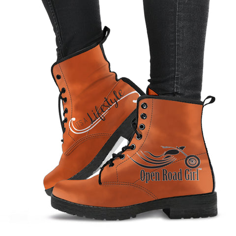 BURNT ORANGE/BLACK IALS OPEN ROAD GIRL PU LEATHER BOOTS, 2 COLORS