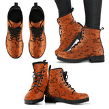 BLACK/BURNT SCATTER DESIGN ORANGE OPEN ROAD GIRL PU LEATHER BOOTS, 2 COLORS