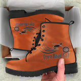 BURNT ORANGE/BLACK IALS OPEN ROAD GIRL PU LEATHER BOOTS, 2 COLORS