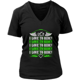 NEON GREEN I Love To Ride Women’s V-Neck Tee