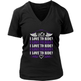 PURPLE I Love To Ride Women’s V-Neck Tee