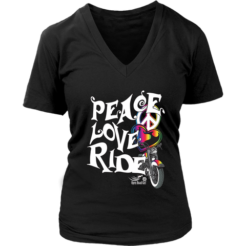 RAINBOW PEACE LOVE RIDE WOMEN'S V-NECK SHIRT