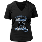 BLUE A Woman on her Motorcycle is a Beautiful Thing Vneck Tee
