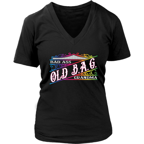 OLD B.A.G. RAINBOW Bad Ass Grandma Vneck Tee, 7 Colors