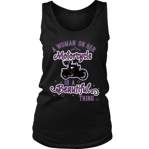 PURPLE A Woman on her Motorcycle is a Beautiful Thing Wide Back Tank Top