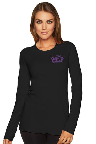 CHOOSE your LOGO color!  GLITTER Open Road Girl BLACK Thermal Long Sleeve Tee