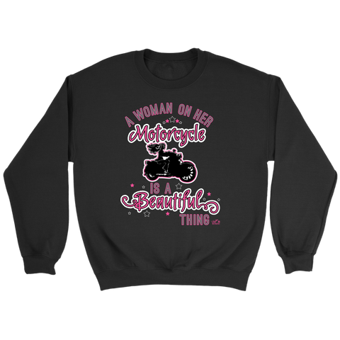 PINK A Woman on her Motorcycle is a Beautiful Thing UNISEX Crewneck Sweatshirt