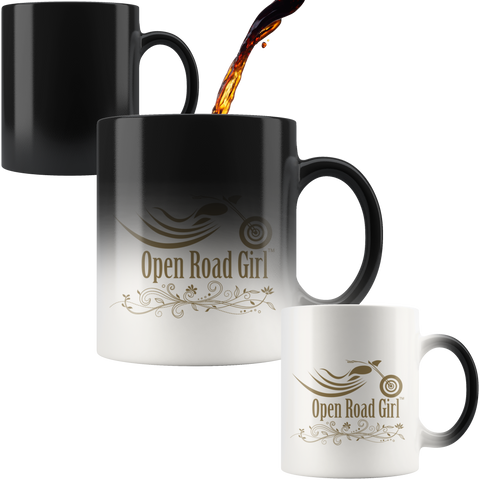 GOLD OPEN ROAD GIRL 11OZ MAGIC MUG, 2 STYLES