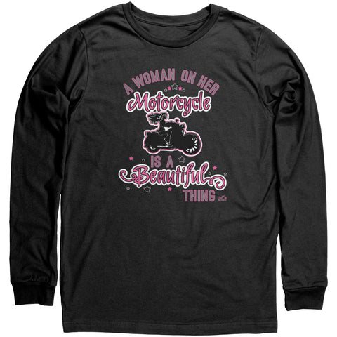 PINK A Woman on her Motorcycle UNISEX Long Sleeve