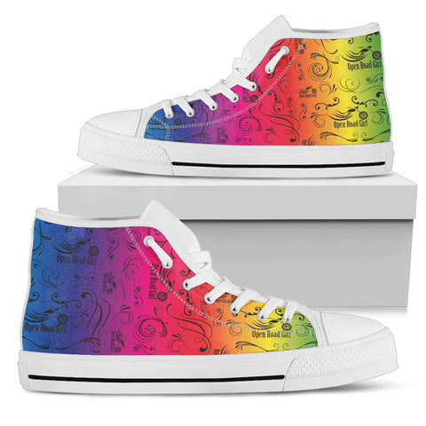 RAINBOW Solid Scatter Design Open Road Girl White Canvas Hi-Top