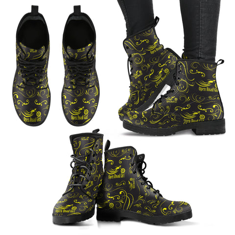YELLOW Open Road Girl SCATTER Design Leather Boots