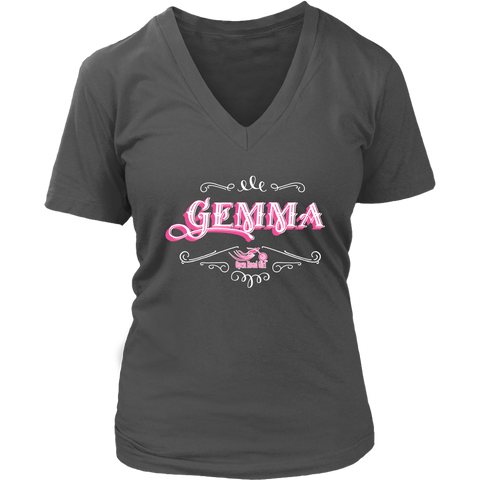 Gemma PINK/WHITE Women’s V-Neck T-Shirt-Short Sleeve