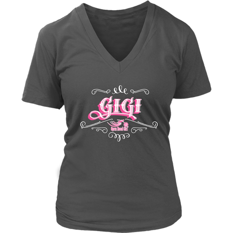 GiGi PINK/WHITE Women’s V-Neck T-Shirt-Short Sleeve Vneck Tee