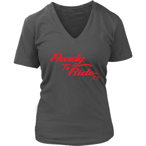 RED READY TO RIDE WOMEN'S VNECK TEE