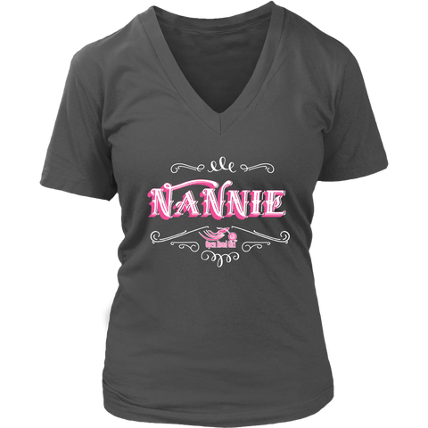 NANNY PINK/WHITE WOMEN’S V-NECK T-SHIRT-SHORT SLEEVE