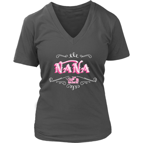 Nana PINK/WHITE Women’s V-Neck T-Shirt- Short Sleeve