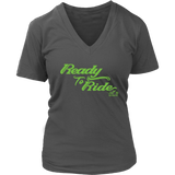 GREEN READY TO RIDE WOMEN'S VNECK TEE