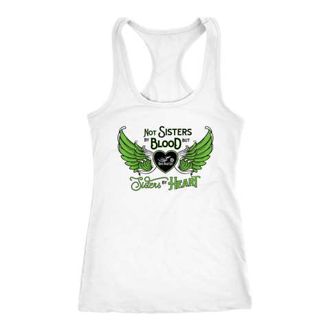 GREEN Not Sisters by Blood...Open Road Girl Razorback White Tank Top