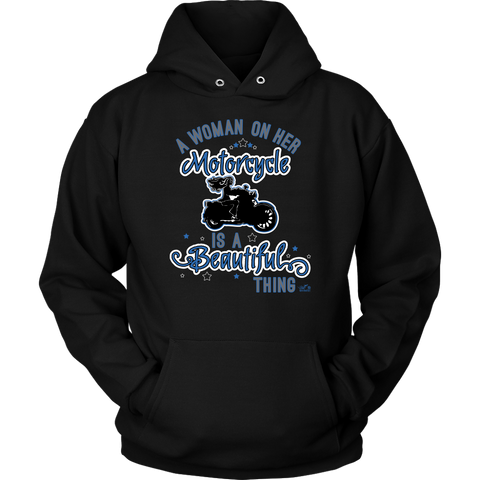 BLUE A Woman on her Motorcycle is a Beautiful Thing UNISEX Hoodie