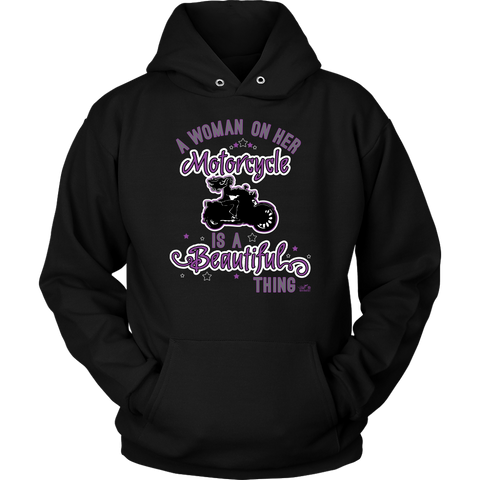 PURPLE A Woman on her Motorcycle is a Beautiful Thing UNISEX Hoodie