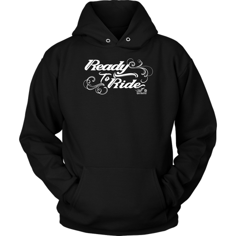 WHITE READY TO RIDE WITH SWIRLS UNISEX PULLOVER HOODIE