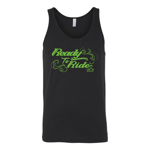 GREEN READY TO RIDE WITH SWIRLS UNISEX WIDE BACK TANK TOP