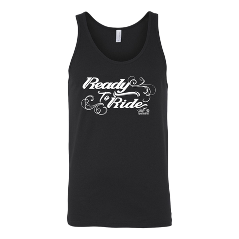 WHITE READY TO RIDE WITH SWIRLS UNISEX WIDE BACK TANK TOP