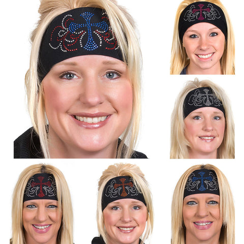 Tie-back Stretchy Rhinestone Bandana Cross Design by open road girl, 6 Colors