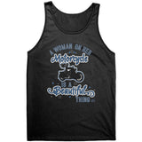 BLUE A Woman on her Motorcycle is a Beautiful Thing UNISEX Full Back Tank Top