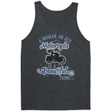 BLUE A Woman on her Motorcycle is a Beautiful Thing UNISEX Full Back Tank Top