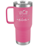 CUSTOM ENGRAVED OPEN ROAD GIRL WITH HEARTS (20 OUNCES) TRAVEL MUG WITH HANDLE, 16 COLORS