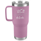 CUSTOM ENGRAVED OPEN ROAD GIRL NO HEARTS (20 OUNCES) TRAVEL MUG WITH HANDLE, 16 COLORS