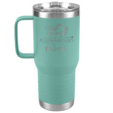 CUSTOM ENGRAVED OPEN ROAD GIRL NO HEARTS (20 OUNCES) TRAVEL MUG WITH HANDLE, 16 COLORS