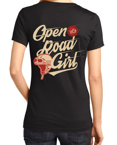 Retro Open Road Girl Ladies V-neck Tee, 2 Colors