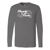 WHITE READY TO RIDE WITH SWIRLS UNISEX LONG SLEEVE TEE
