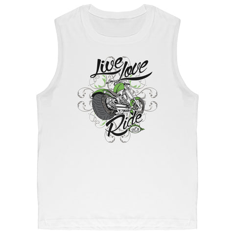 GREEN Live Love Ride with Motorcycle UNISEX Muscle Tank