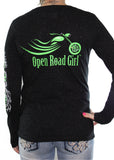 Green Glitter Long Sleeve open road girl for lady biker motorcycle apparel for women