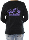 Purple Glitter Long Sleeve open road girl for lady biker motorcycle apparel for women